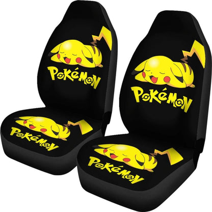 PKM Car Seat Covers Cute Pikachu Sleepy Graphic Seat Covers Black Yellow