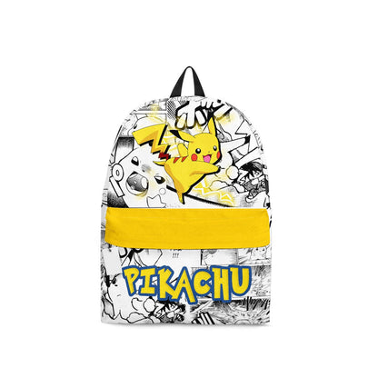 PKM Backpack Pikachu PKM Manga Pattern Backpacks Gray Yellow