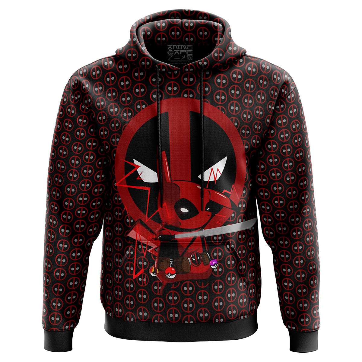 DP Hoodie MV Pikachu DP Symbol Pattern Hoodie Red Black Unisex