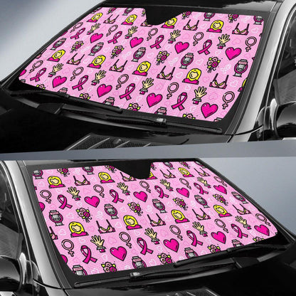 Breast Cancer Car Sun Shade Bra Ribbon Girls Heart Pattern Winshield Sun Shade Pink