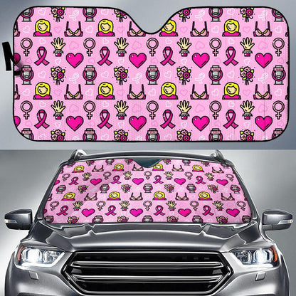 Breast Cancer Car Sun Shade Bra Ribbon Girls Heart Pattern Winshield Sun Shade Pink