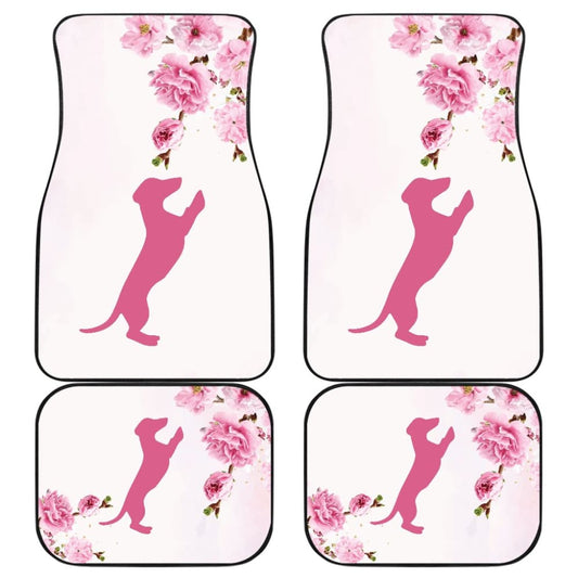 Dog Car Floor Mats Cute Dachshund Silhouette And Floral Pink Car Mats