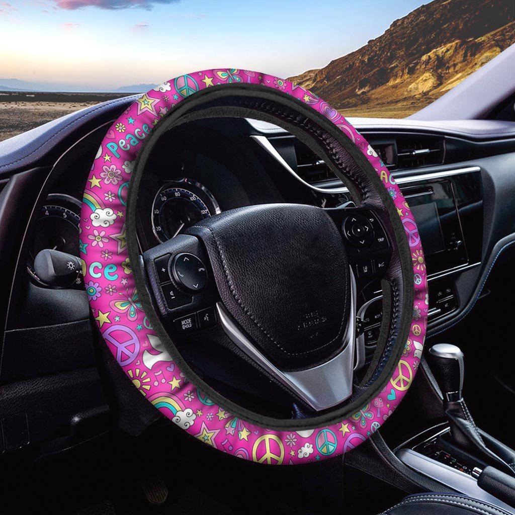 Hippie Steering Wheel Cover Hippie Rainbow Peace Pattern Driving Wheel Cover Colorful