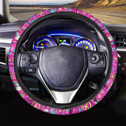 Hippie Steering Wheel Cover Hippie Rainbow Peace Pattern Driving Wheel Cover Colorful