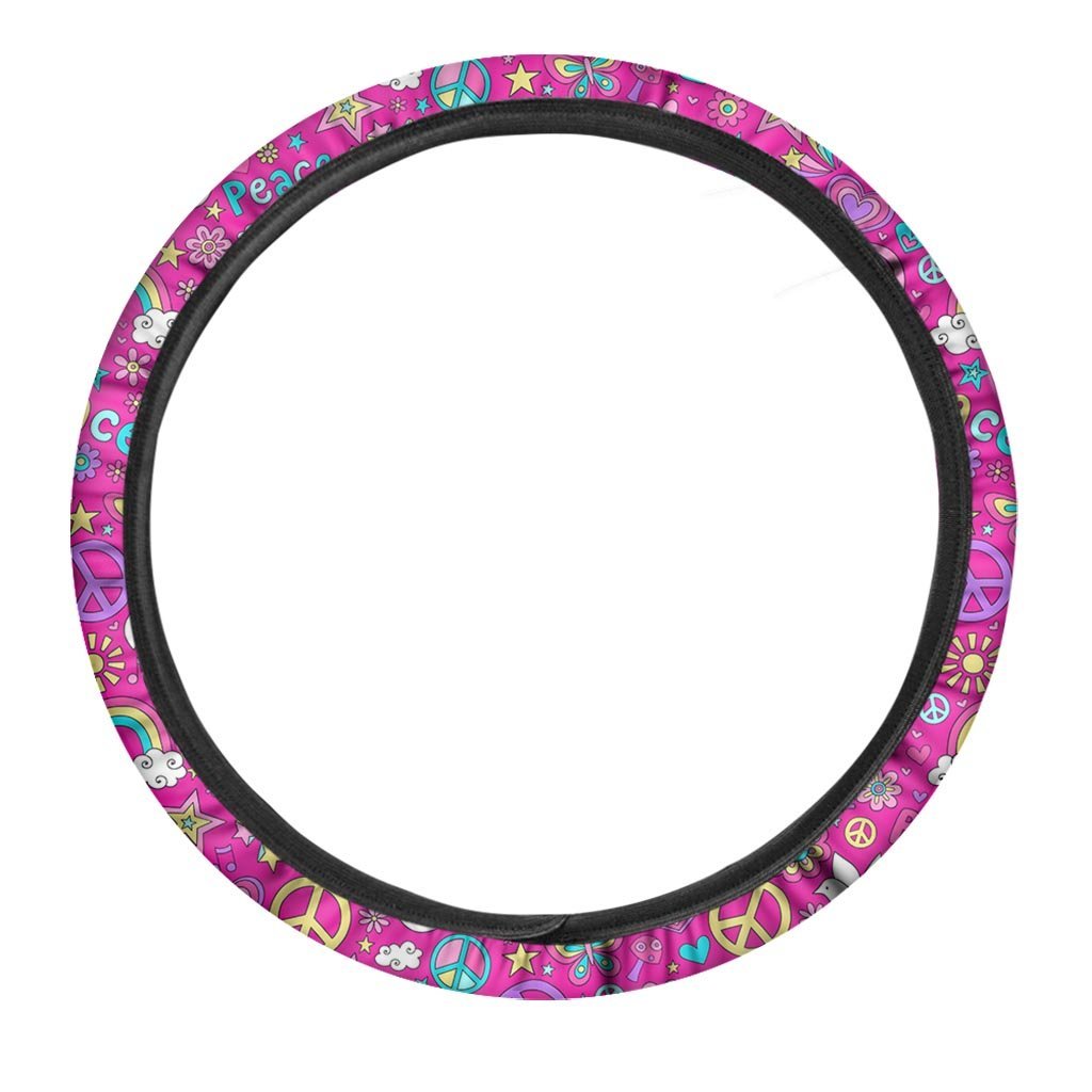 Hippie Steering Wheel Cover Hippie Rainbow Peace Pattern Driving Wheel Cover Colorful