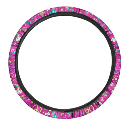 Hippie Steering Wheel Cover Hippie Rainbow Peace Pattern Driving Wheel Cover Colorful