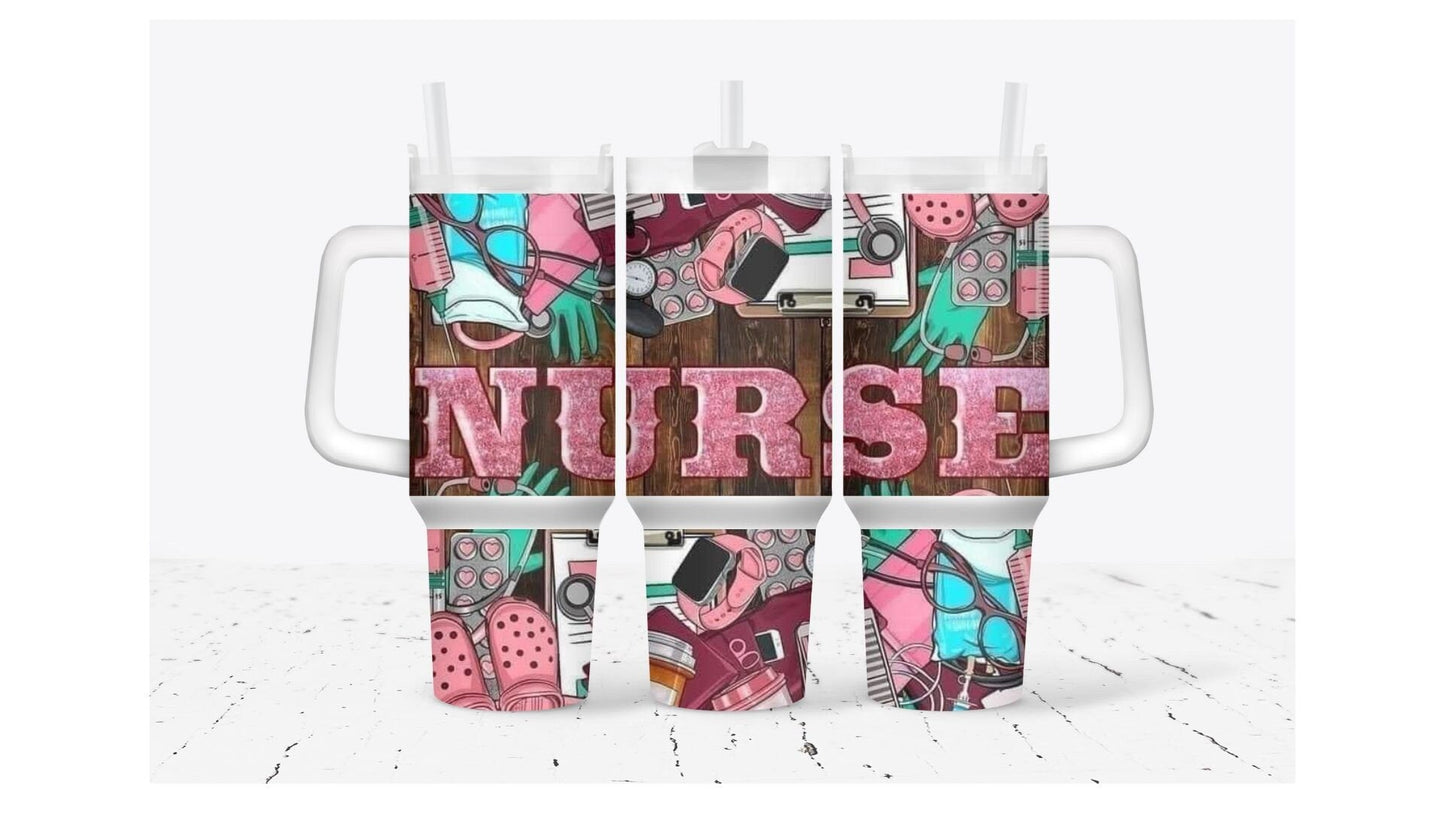 Nurse 40 Oz Tumbler Nurse Medical Working Items Pattern Tumbler 40 Oz Colorful