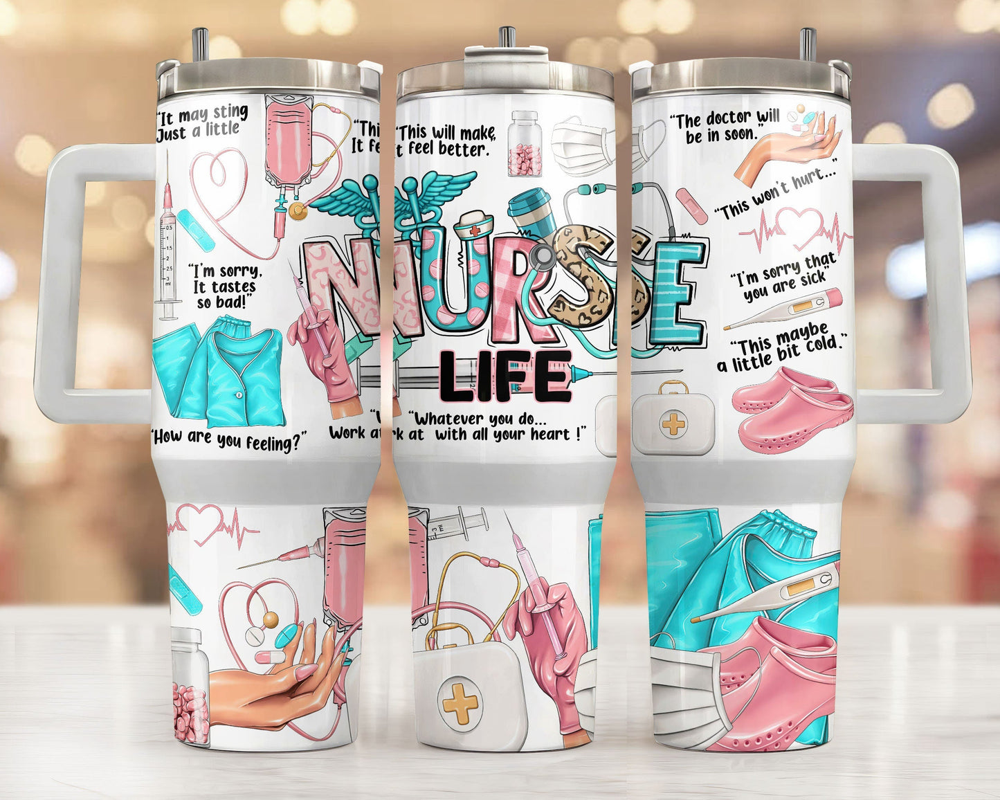 Nurse 40 Oz Tumbler Nurse Life Quotes Items Pattern Tumbler 40 Oz White Pink