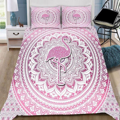 Flamingo Bedding Set Twinkle Flamingo Mandala Pattern Duvet Covers Pink Unique Gift