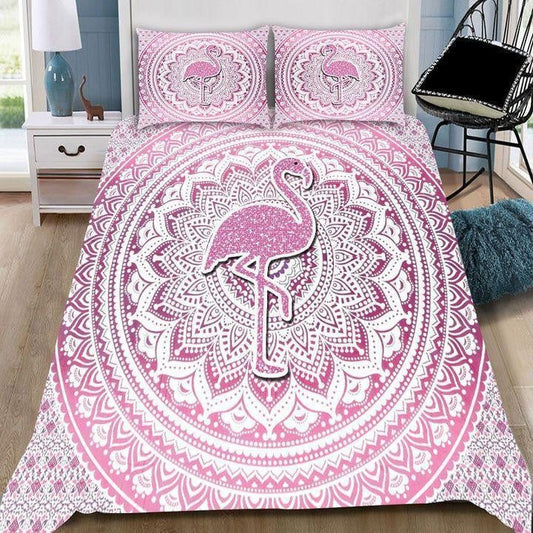 Flamingo Bedding Set Twinkle Flamingo Mandala Pattern Duvet Covers Pink Unique Gift