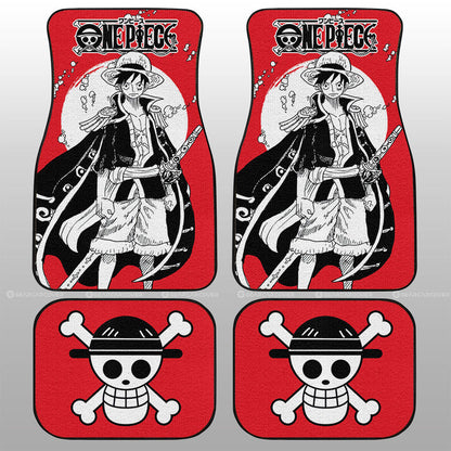 One Piece Car Mat Monkey D Luffy Pirate King Jolly Roger Symbol Car Floor Mats Red BLack