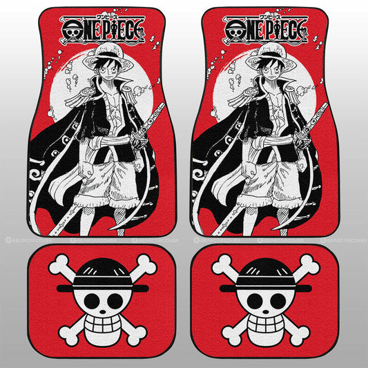 One Piece Car Mat Monkey D Luffy Pirate King Jolly Roger Symbol Car Floor Mats Red BLack