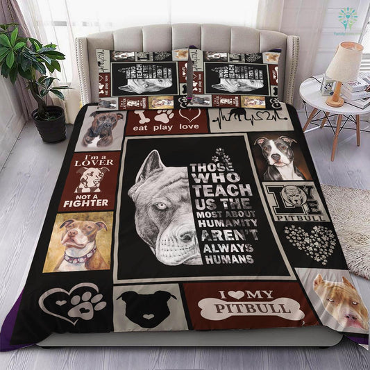 Dog Bedding Set I Love My Pitbull Dog Duvet Covers Black Brown Unique Gift