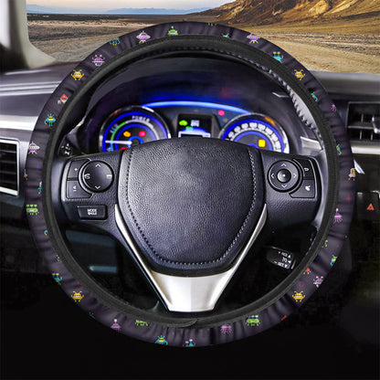 UFO Steering Wheel Cover All Types Of Pixel UFO Pattern Driving Wheel Cover Black