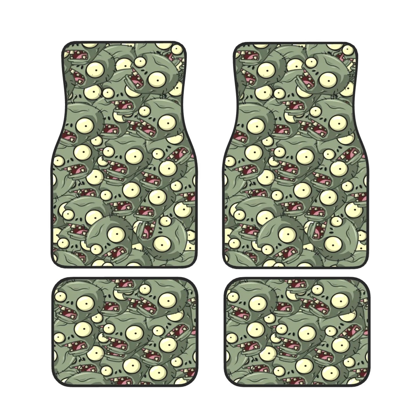 Halloween Car Mats Halloween Zombie Head Doodle Pattern Car Floor Mats Green