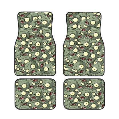 Halloween Car Mats Halloween Zombie Head Doodle Pattern Car Floor Mats Green