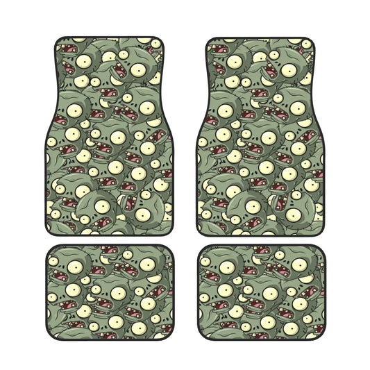 Halloween Car Mats Halloween Zombie Head Doodle Pattern Car Floor Mats Green