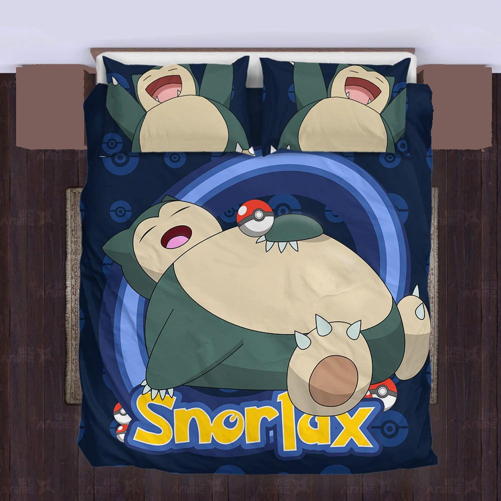 PKM Bedding Set PKM Normal Type Snorlax Graphic Duvet Covers Blue Unique Gift