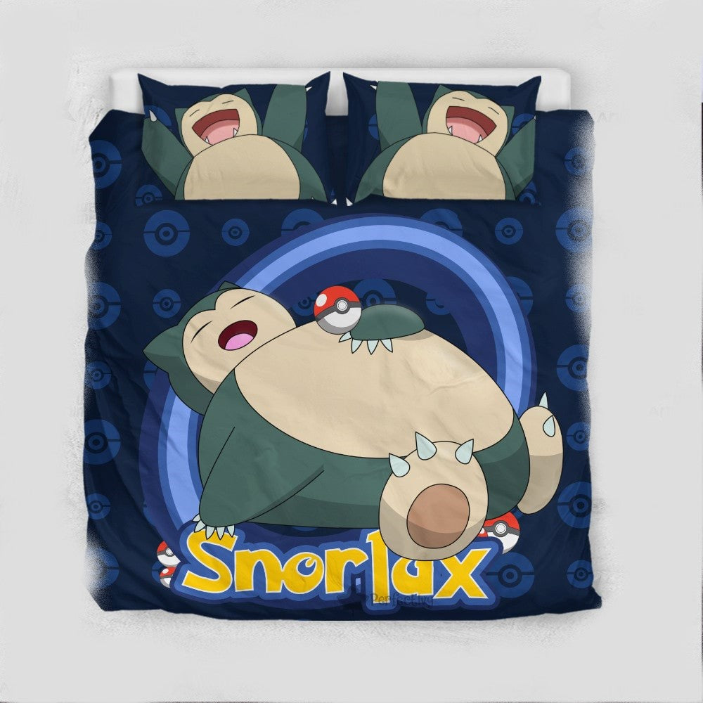 PKM Bedding Set PKM Normal Type Snorlax Graphic Duvet Covers Blue Unique Gift