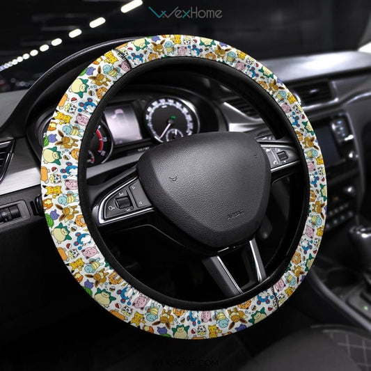 PKM Steering Wheel Cover Chibi All PKM Types Driving Wheel Cover Colorful