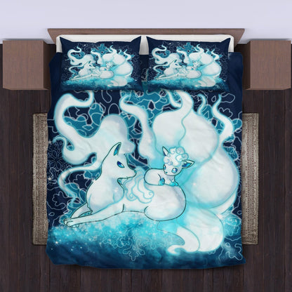 PKM Bedding Set PKM Fire Type Ninetales Graphic Duvet Covers Blue Unique Gift