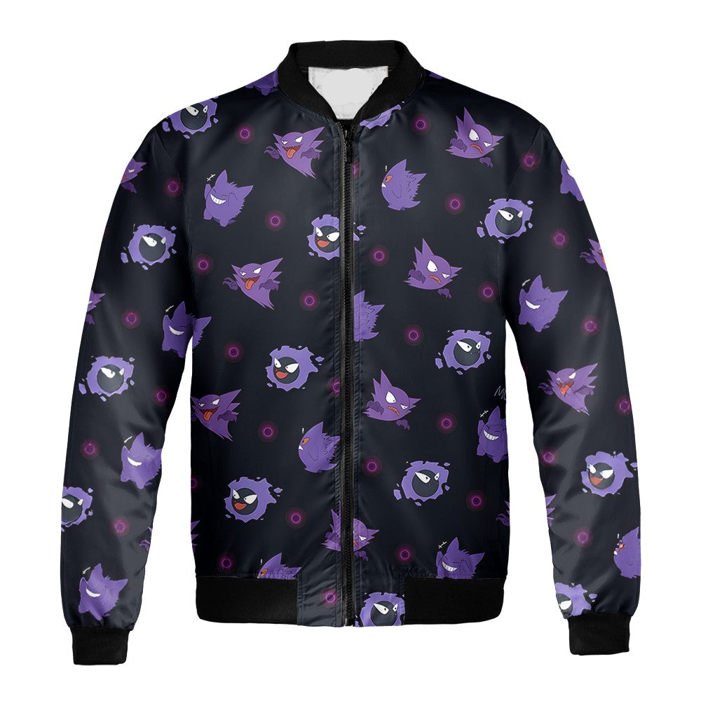 PKM Bomber Jacket Gengar Evolution PKM Pattern Bomber Black Purple Unisex