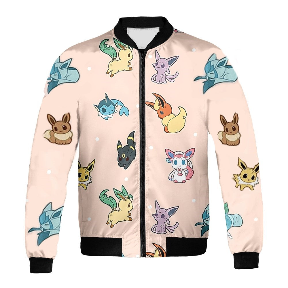 PKM Bomber Jacket PKM Eevee All Evolution Pattern Bomber Pink Unisex