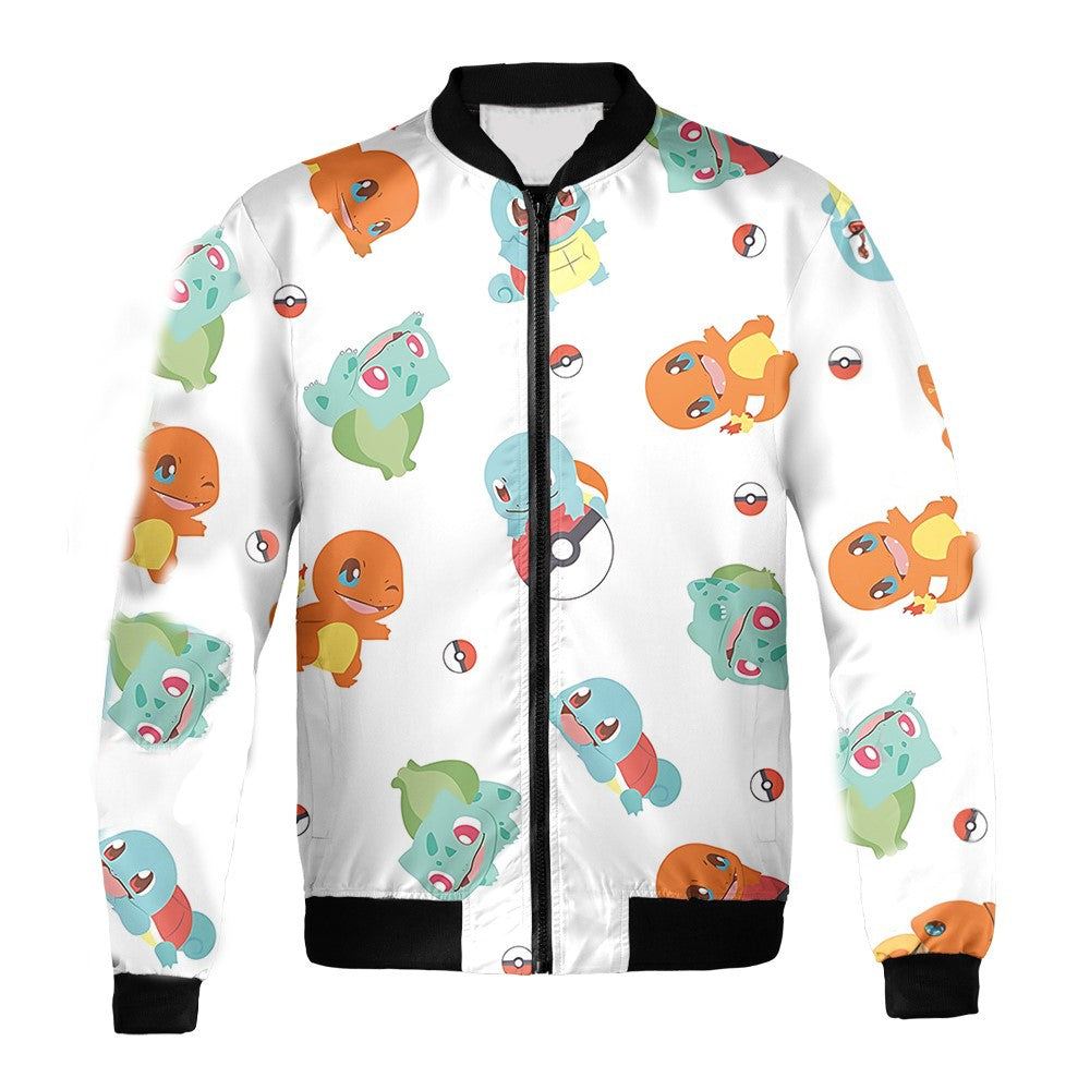 PKM Bomber Jacket PKM Starters Pokeball Pattern Bomber White Unisex