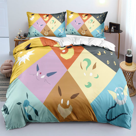 PKM Bedding Set PKM All Eevee Evolution Silhouette Duvet Covers Colorful Unique Gift