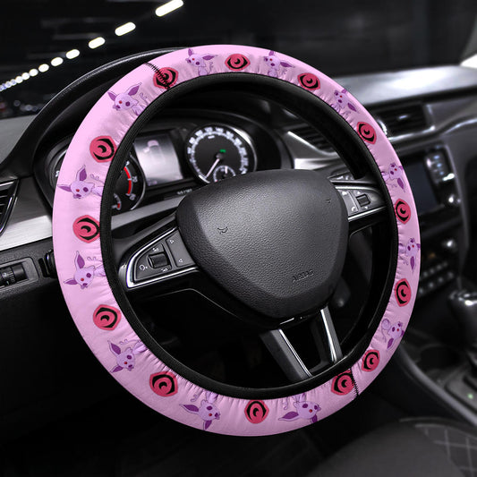 PKM Steering Wheel Cover Chibi PKM Espeon Eeveelution Pattern Driving Wheel Cover Pink