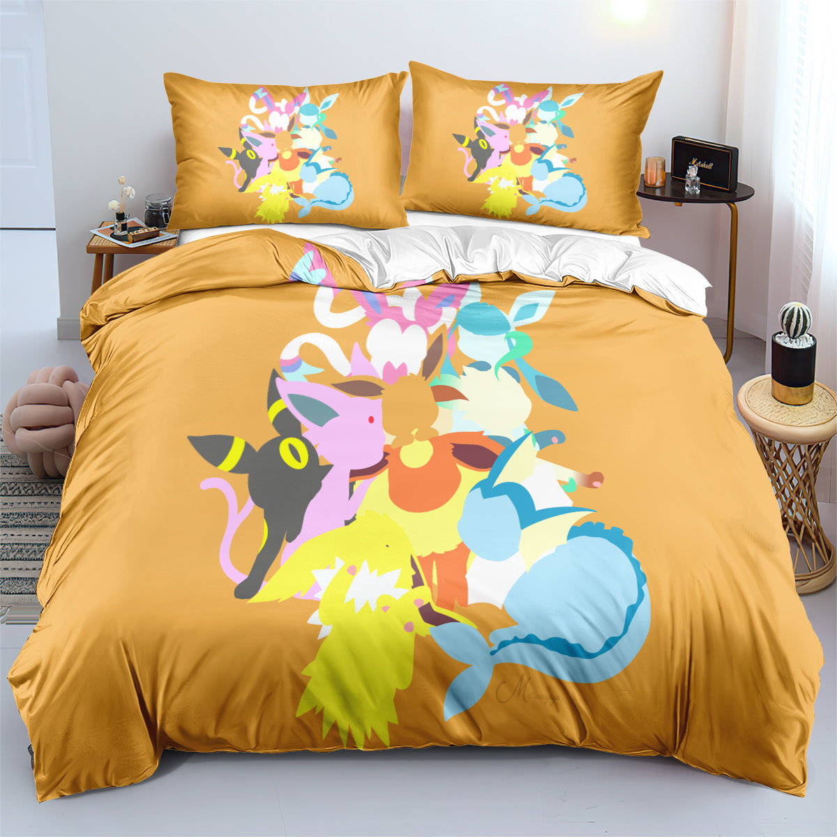 PKM Bedding Set PKM All Eevee Evolutions Gathering Duvet Covers Orange Unique Gift