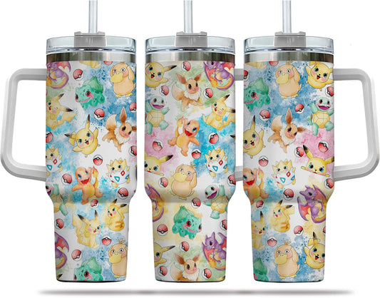 PKM 40 Oz Tumbler All Types Of PKM Pokeball Pattern Tumbler 40 Oz Colorful