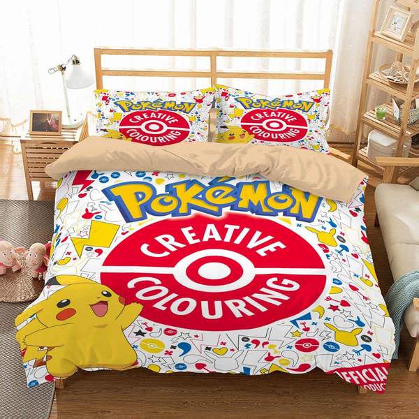 PKM Bedding Set PKM Creative Colouring Pikachu Pattern Duvet Covers White Unique Gift