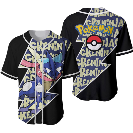 PKM Baseball Jersey Greninja Graphic PKM Jersey Shirt Blue Black Unisex