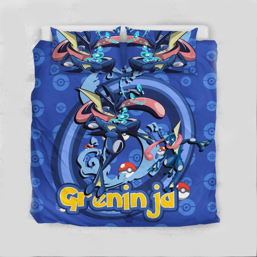 PKM Bedding Set PKM Water Type Greninja Graphic Duvet Covers Blue Unique Gift