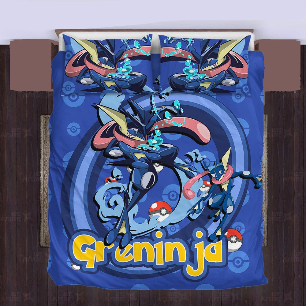 PKM Bedding Set PKM Water Type Greninja Graphic Duvet Covers Blue Unique Gift