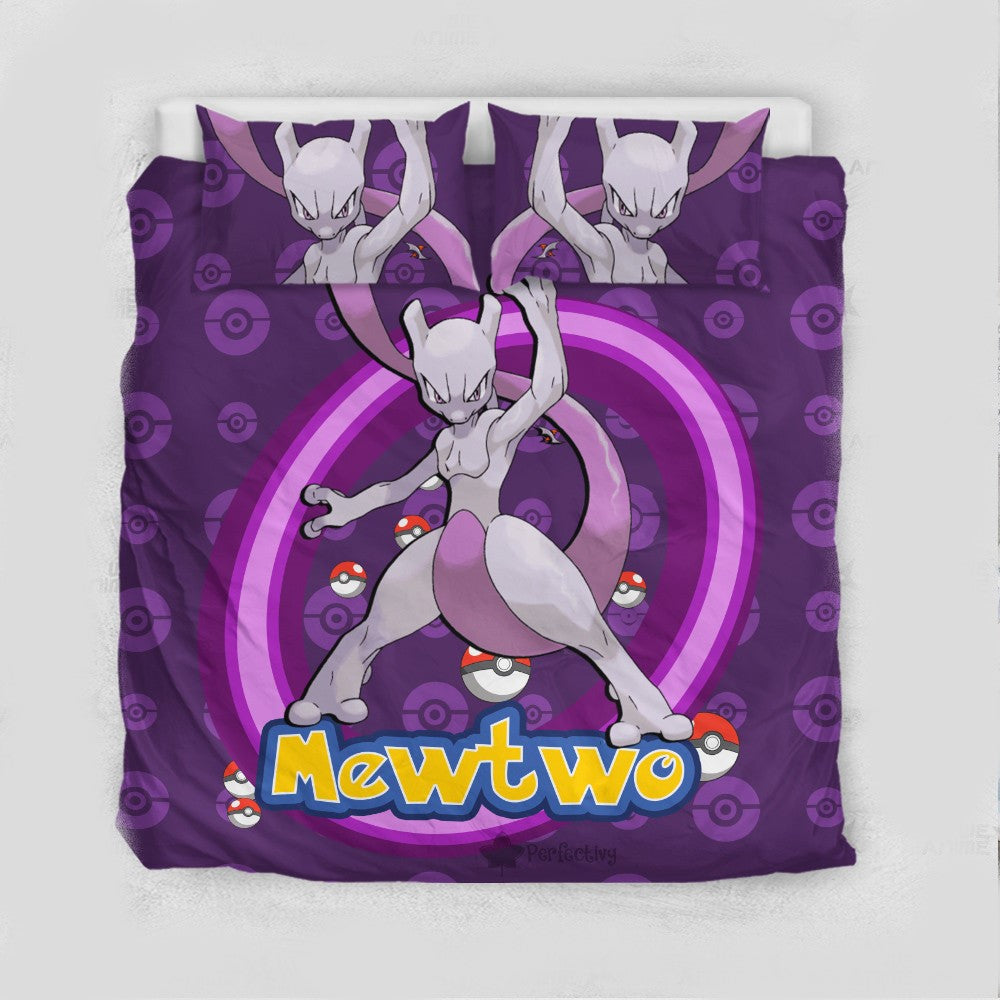 PKM Bedding Set PKM Psychic Type Mewtwo Graphic Duvet Covers Purple Unique Gift