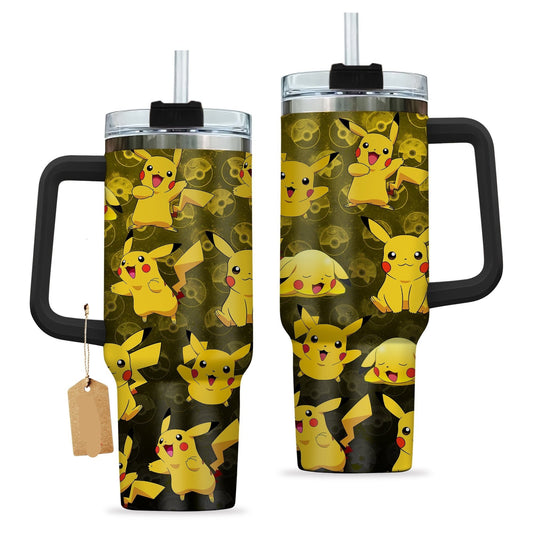 PKM 40 Oz Tumbler PKM Pikachu Pokeball Pattern Tumbler 40 Oz Black Yellow