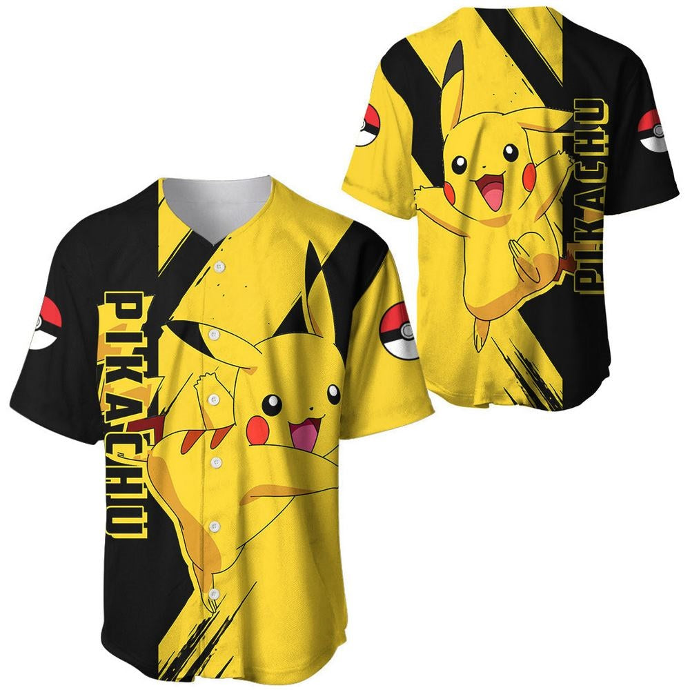 PKM Baseball Jersey PKM Pikachu Cute Gaphic Jersey Shirt BlackYellow Unisex