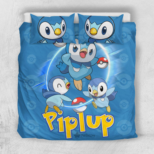 PKM Bedding Set PKM Water Type Piplup Graphic Duvet Covers Blue Unique Gift