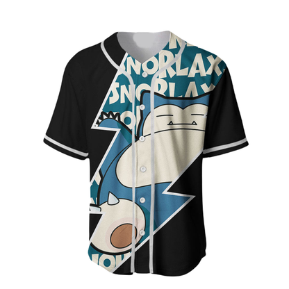 PKM Baseball Jersey Snorlax Graphic PKM Jersey Shirt Black Blue Unisex