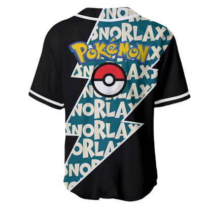 PKM Baseball Jersey Snorlax Graphic PKM Jersey Shirt Black Blue Unisex