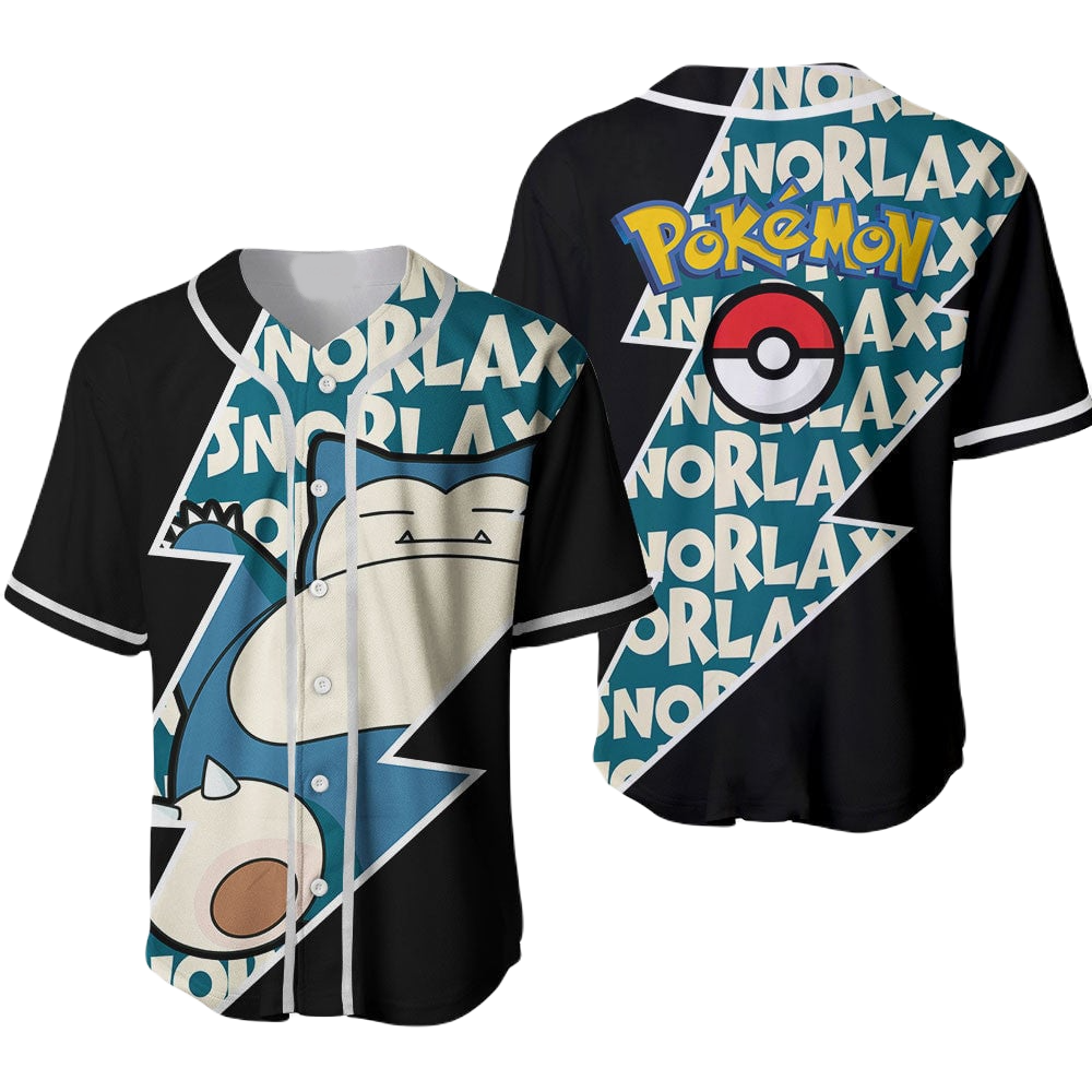 PKM Baseball Jersey Snorlax Graphic PKM Jersey Shirt Black Blue Unisex