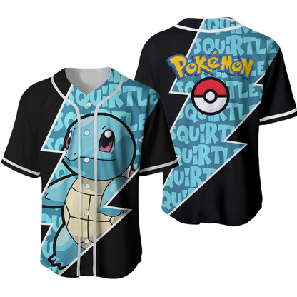 PKM Baseball Jersey Squirtle Graphic PKM Jersey Shirt Blue Black Unisex