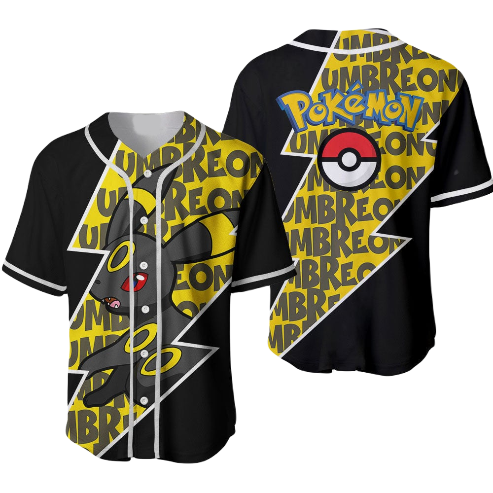 PKM Baseball Jersey Umbreon Graphic PKM Jersey Shirt Yellow Black Unisex