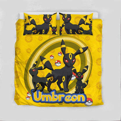 PKM Bedding Set PKM Dark Type Umbreon Graphic Duvet Covers Yellow Black Unique Gift