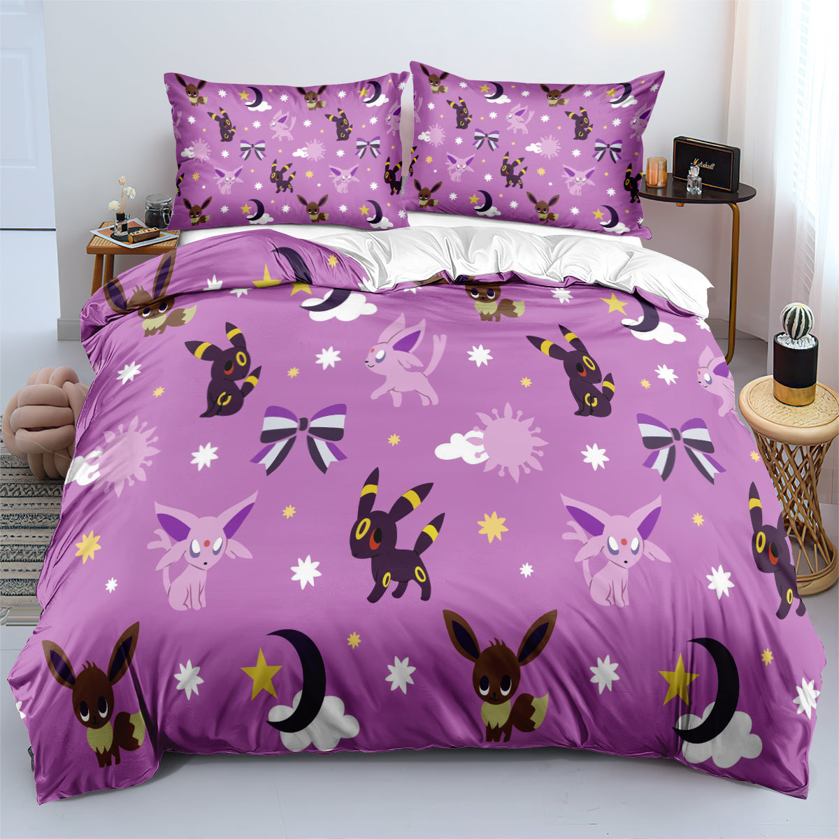 PKM Bedding Set PKM Umbreon And Espeon Pattern Duvet Covers Pink Unique Gift