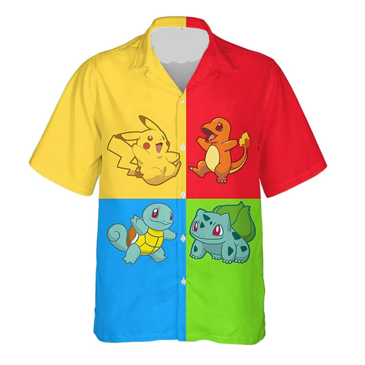 PKM Hawaii Shirt Pikachu Bulbasaur Squirtle Charmander Hawaiian Shirt Colorful Unisex