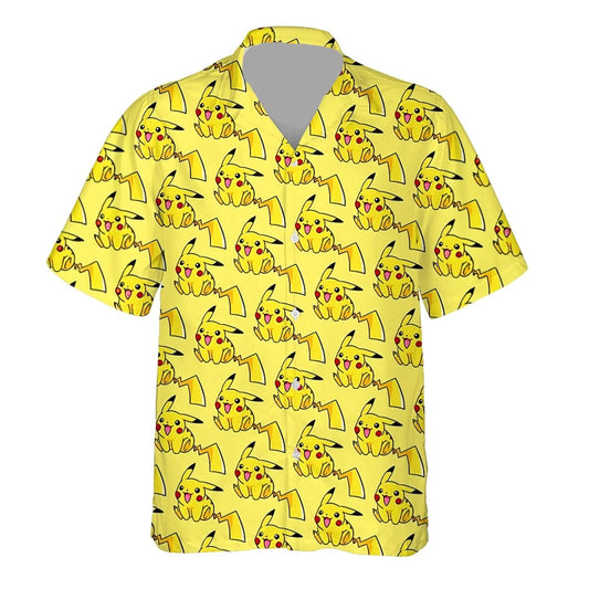 PKM Hawaii Shirt PKM Pikachu Jumping Pattern Hawaiian Shirt Yellow Unisex