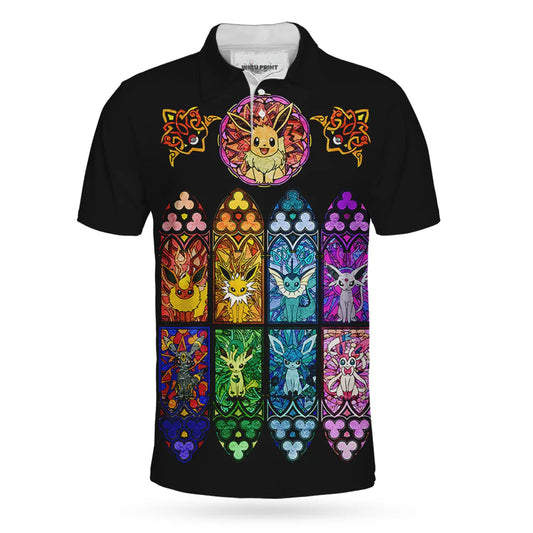 PKM Polo Shirt All Eevee Evolution PKM Stained Glass Polo Tees Colorful